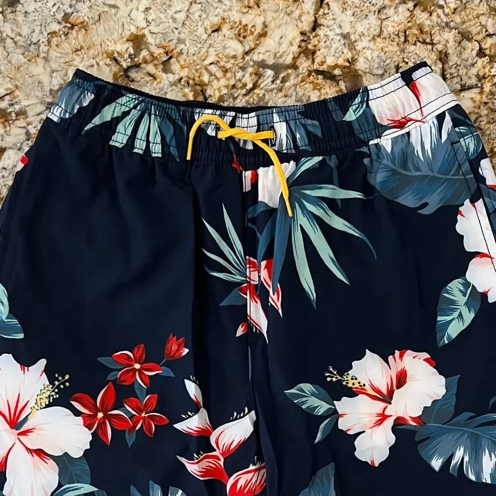 NWT J. Crew Boys' Navy W/Hibiscus Floral Print Swim Trunk